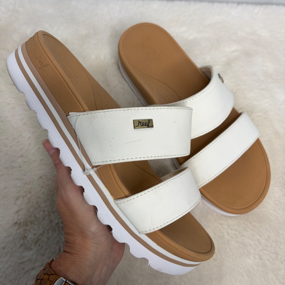 Reef Banded Horizon Hi White Platform Slide Sandals Womens 8 Arch Support Lug
